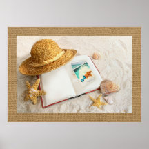 Strohhut Beach Scene Art Poster