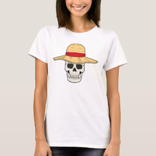 Strohhut-Totenkopf-T-Shirt-Design für Frauen T-Shirt