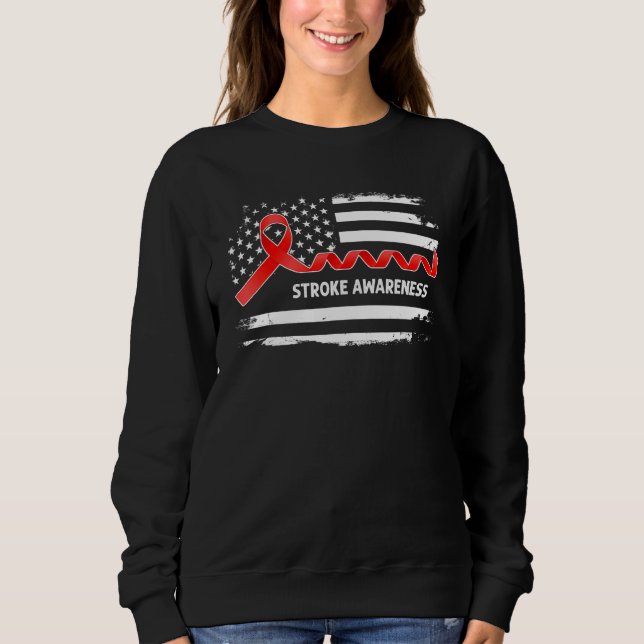 Stroke Awareness American Flag   Red Ribbon Sweatshirt (Vorderseite)