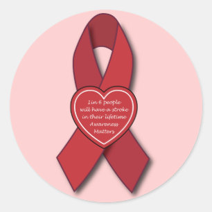 Stroke Awareness Red Ribbon Runder Aufkleber