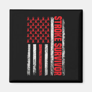 Stroke Survivor American Flag Red Ribbon Women Usa Magnet