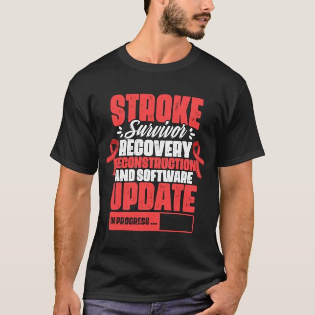 Stroke Survivor Erholung Red Ribbon Stroke Awarene T-Shirt (Vorderseite)