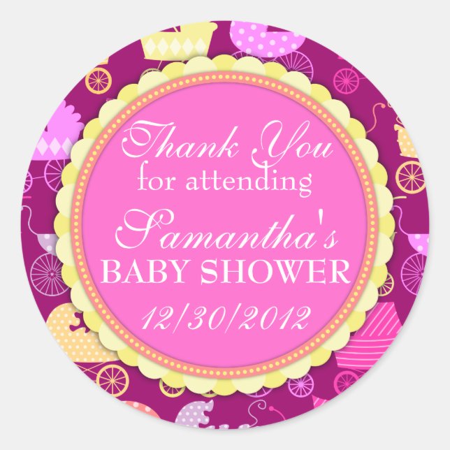 Stroller Chic (Girly) Babydusche Runder Aufkleber (Vorderseite)