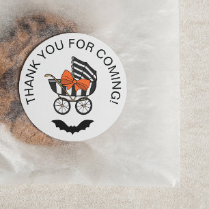 Stroller Orange Bow Bat Halloween Babydusche Runder Aufkleber