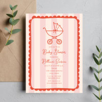 Stroller Sketch Scalloped Pink Girl Babydusche