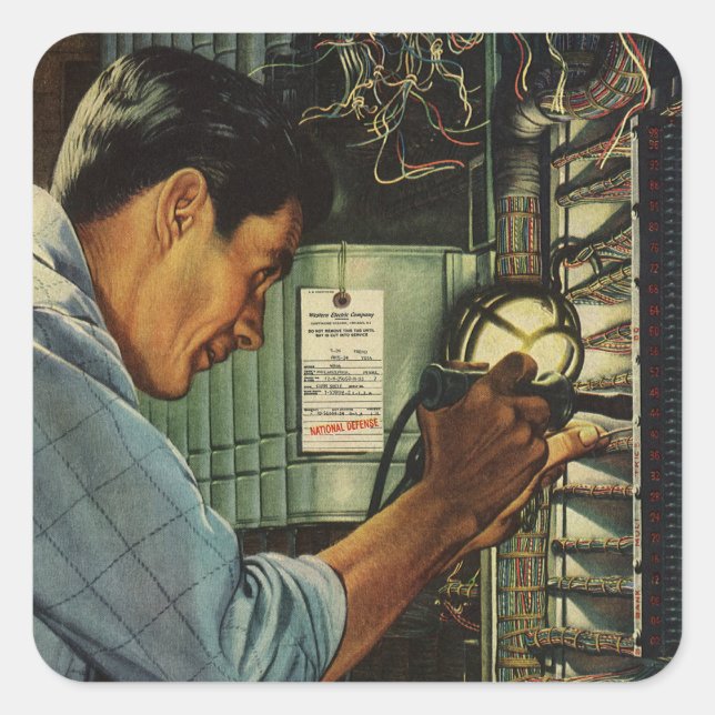 Stromverteiler für Vintage Unternehmen Quadratischer Aufkleber (Vorderseite)