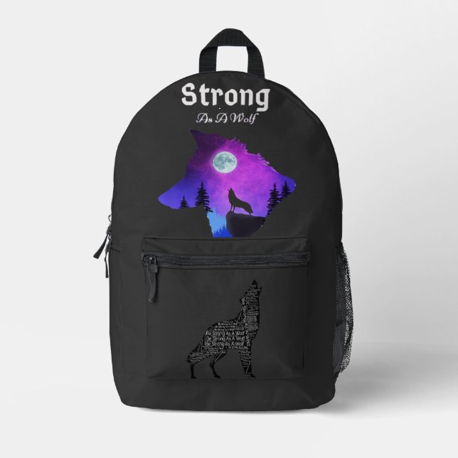 Strong as Wolf Spirit Bedruckter Rucksack (Vorderseite)