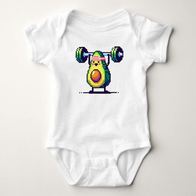 Strong Avocado - Funny Pixel Art Weightlift Baby Strampler (Vorderseite)