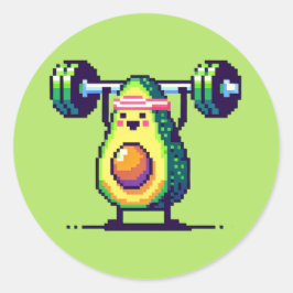 Strong Avocado - Funny Pixel Art Weightlift Runder Aufkleber