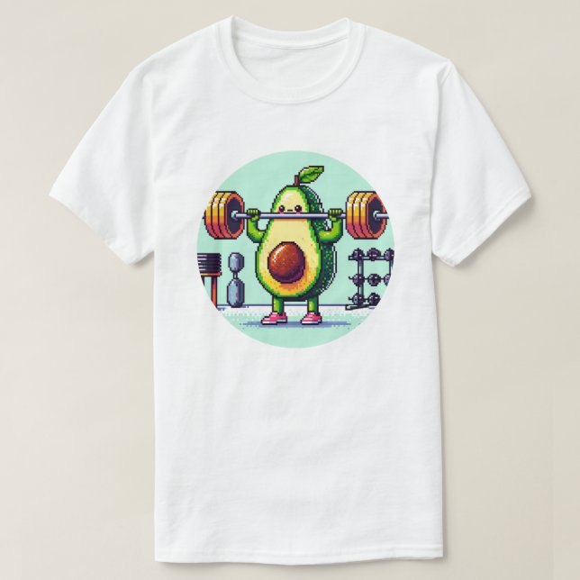 Strong Avocado - Funny Pixel Art Weightlift T-Shirt (Design vorne)