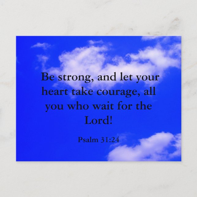 Strong Courage Bible Verse Blue Sky White Clouds Postkarte (Vorderseite)