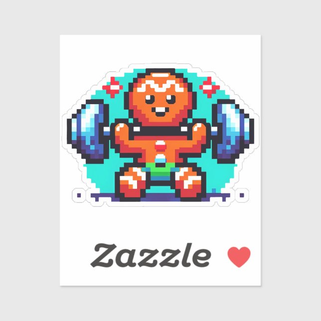 Strong Gingerbrot Man - Funny Pixel Art Holiday Aufkleber (Blatt)