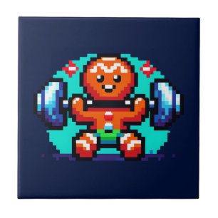Strong Gingerbrot Man - Funny Pixel Art Holiday Fliese