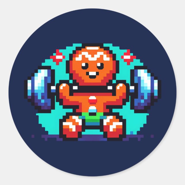 Strong Gingerbrot Man - Funny Pixel Art Holiday Runder Aufkleber (Vorderseite)