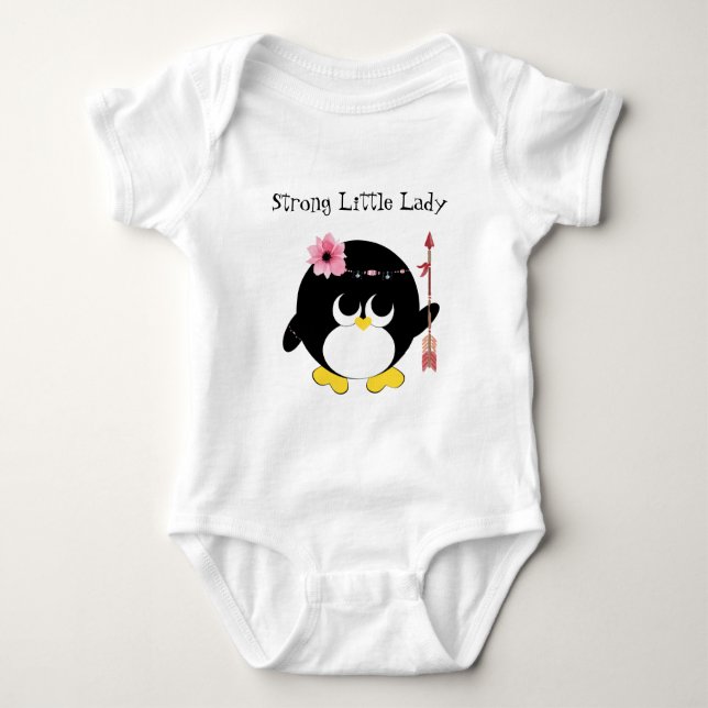Strong Little Lady Niedlich Pinguin Baby Bodysuit Baby Strampler (Vorderseite)