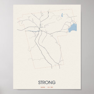 Strong, Maine Straßenkarte Poster – Gegr. 1801