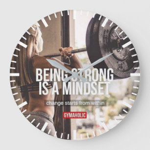 Strong Mindset - Women's Fitness Inspirational Große Wanduhr