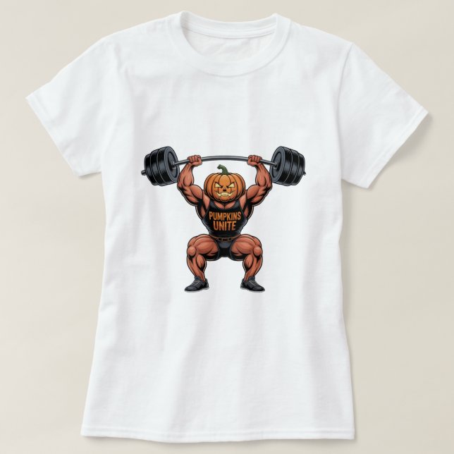 Strong Pumpkin Halloween T - Shirt Funny Fitness (Design vorne)