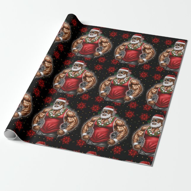 Strong Santa Claus Christmas Funny Xmas Ugly Fit Geschenkpapier (Ungerollt)