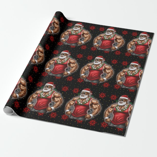 Strong Santa Claus Christmas Funny Xmas Ugly Fit Geschenkpapier (Ungerollt)