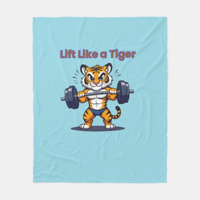 **Strong Tiger – Cute Tiger Lifting Weights Illust Fleecedecke (Vorderseite)