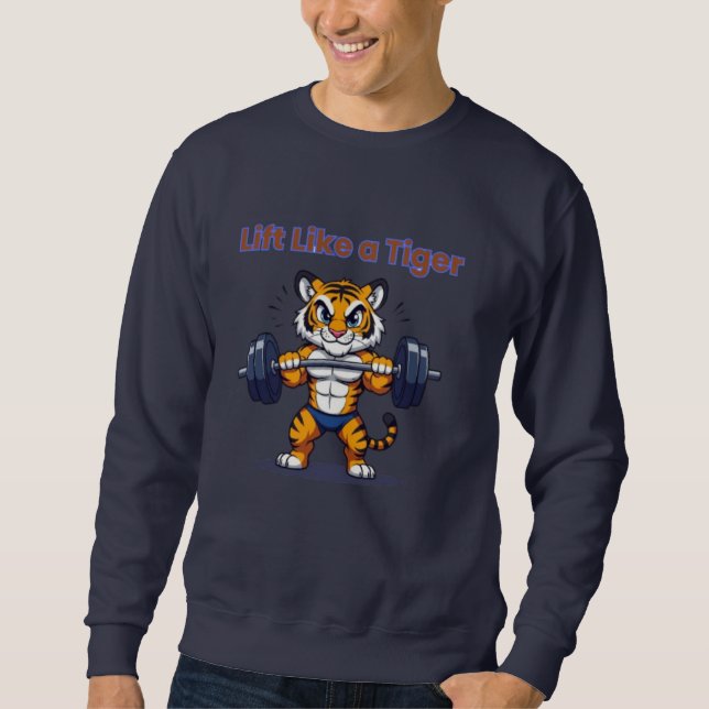**Strong Tiger – Cute Tiger Lifting Weights Illust Sweatshirt (Vorderseite)