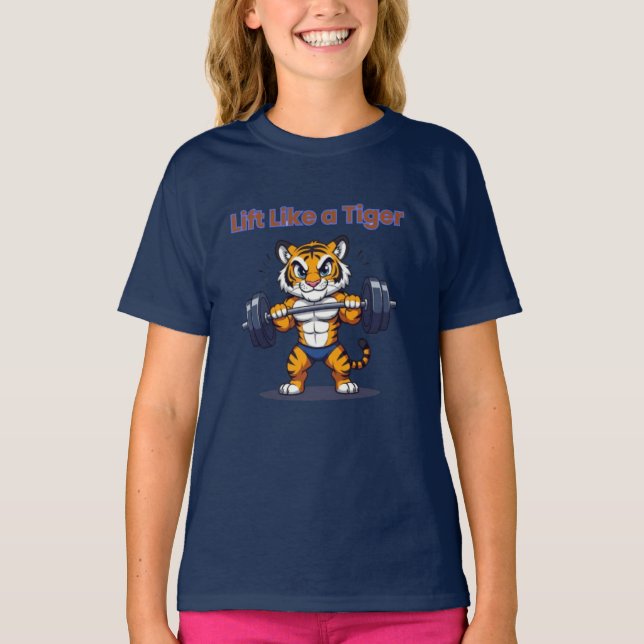 **Strong Tiger – Cute Tiger Lifting Weights Illust T-Shirt (Vorderseite)
