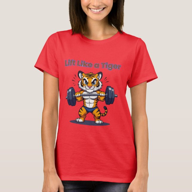 **Strong Tiger – Cute Tiger Lifting Weights Illust T-Shirt (Vorderseite)
