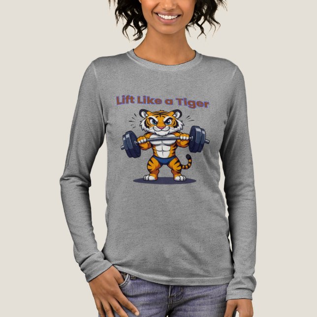 **Strong Tiger – Cute Tiger Lifting Weights Illust Tri-Blend Shirt (Vorderseite)