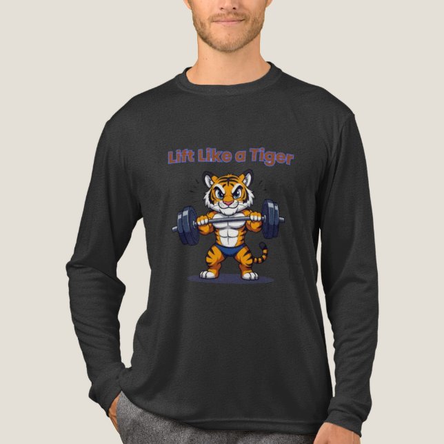 **Strong Tiger – Cute Tiger Lifting Weights Illust Tri-Blend Shirt (Vorderseite)