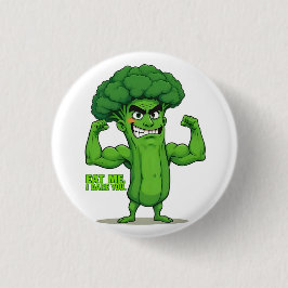 Strong Veggies Club Flexing Broccoli Funny Cartoon Button