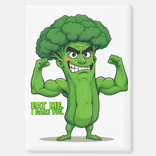 Strong Veggies Club Flexing Broccoli Funny Cartoon Magnet