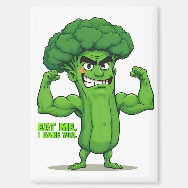 Strong Veggies Club Flexing Broccoli Funny Cartoon Magnet (Vorderseite)