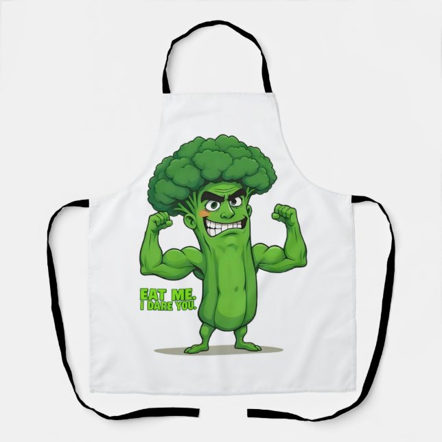 Strong Veggies Club Flexing Broccoli Funny Cartoon Schürze (Vorderseite)