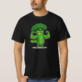 Strong Veggies Club Flexing Broccoli Funny Cartoon T-Shirt