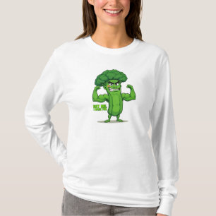 Strong Veggies Club Flexing Broccoli Funny Cartoon T-Shirt