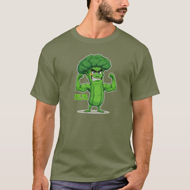 Strong Veggies Club Flexing Broccoli Funny Cartoon T-Shirt (Vorderseite)