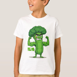 Strong Veggies Club Flexing Broccoli Funny Cartoon T-Shirt