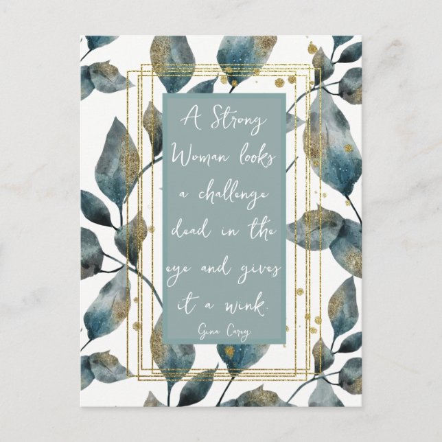 Strong Woman Positive Message Gold Green Foliage Postkarte (Vorderseite)