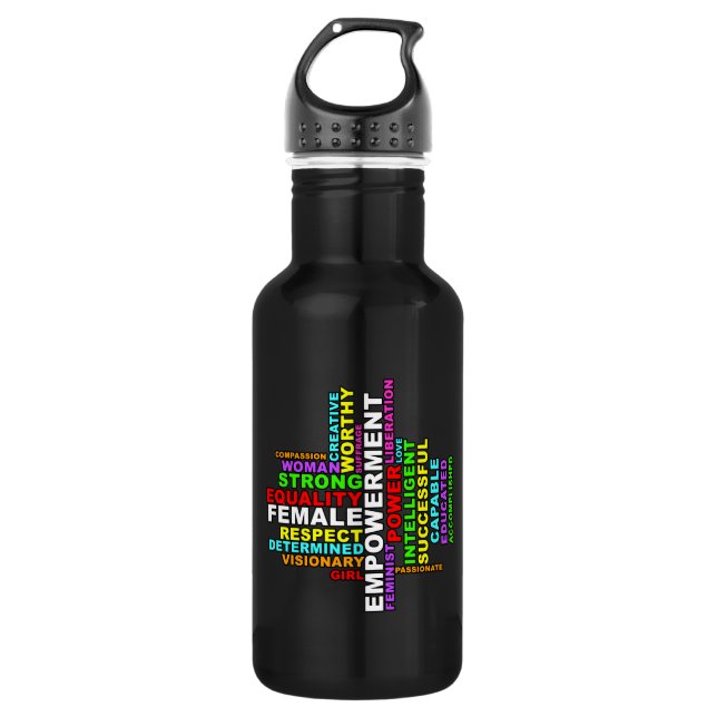 Strong Woman Word Cloud Edelstahlflasche (Vorderseite)