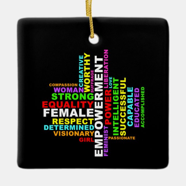 Strong Woman Word Cloud Keramikornament (Vorderseite)