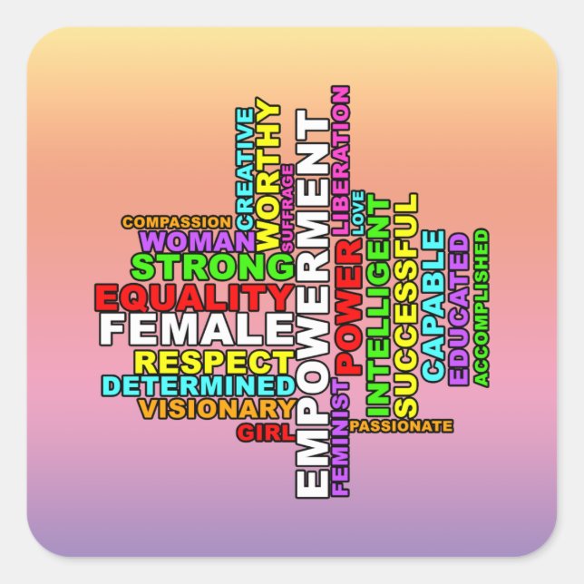 Strong Woman Word Cloud Quadratischer Aufkleber (Vorderseite)