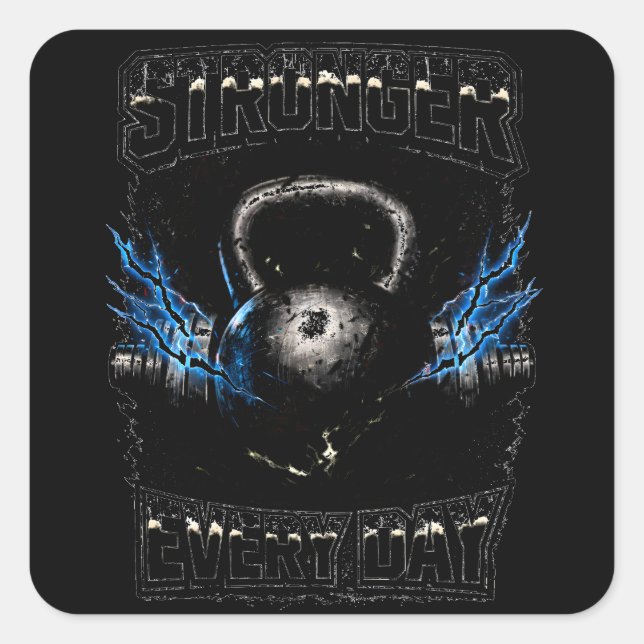 Stronger Every Day – Daily Progress Gym Quadratischer Aufkleber (Vorderseite)