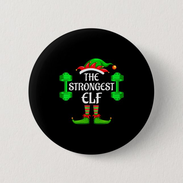 Strongest Elf Matching Family Group Christmas Part Button (Vorderseite)