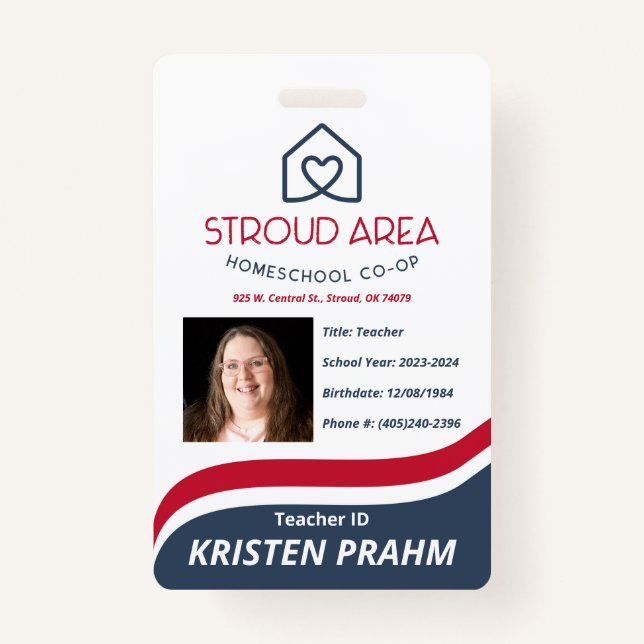 Stroud Area Homeschool Lehrer/Eltern-ID Ausweis (Vorderseite)