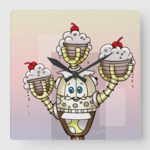 STRUCTUBE ROBOT CARTOON  CLOCK SQUARE QUADRATISCHE WANDUHR