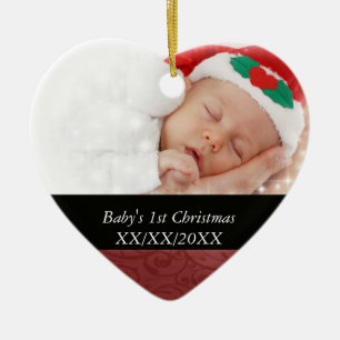 Strudel-Foto des Babys rotes 1. Weihnachts Keramikornament