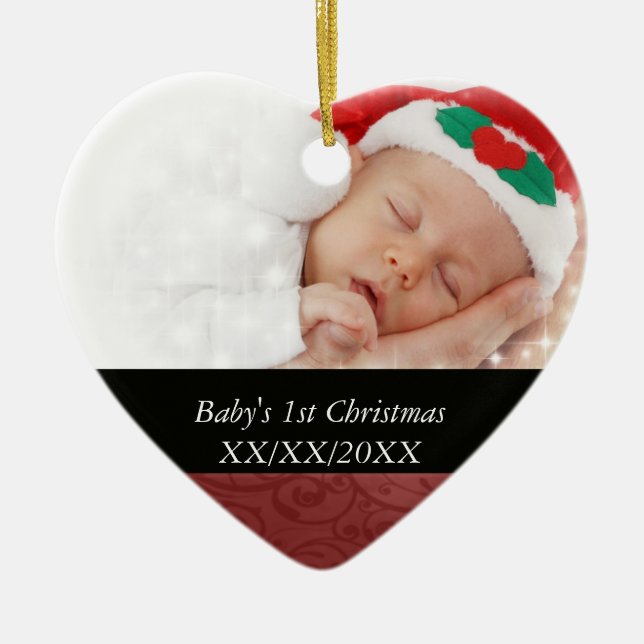Strudel-Foto des Babys rotes 1. Weihnachts Keramikornament (Vorne)