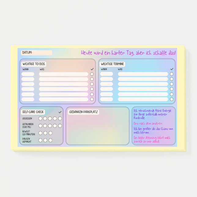 Struktur-Haftnotizen für Fokus & Self-Care  Post-it Klebezettel (Vorderseite)