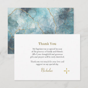 Strukturierte Blaue Marmor Gold Linien Orthodoxe T Dankeskarte